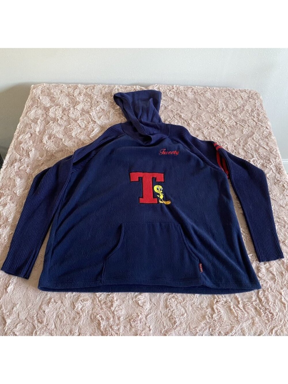 Vtg Looney Tunes Womens 3X 22/24W Tweety Bird T Navy Fleece Hoodie